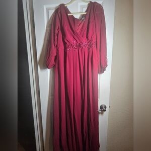 Ever Pretty V Neck Flower Applique Chiffon Plus Size Long Gown Size 24US